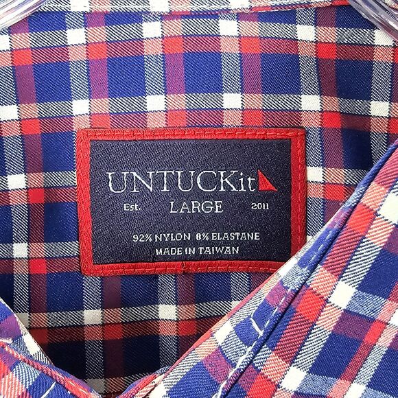 UNTUCKit Men's Blue Red Check Button Up Performance Shirt Stuhlmuller Size L - Picture 6 of 12
